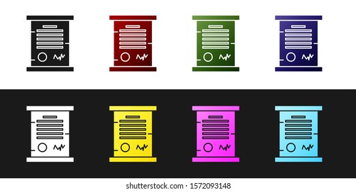 Set Decree, paper, parchment, scroll icon icon isolated on black and white background.  Vector Illustration