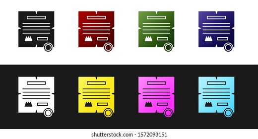 Set Decree, paper, parchment, scroll icon icon isolated on black and white background.  Vector Illustration