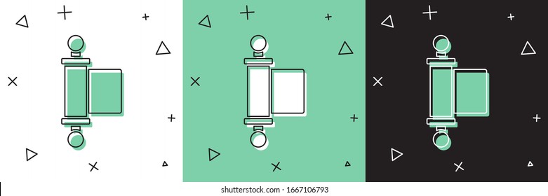 Set Decree, paper, parchment, scroll icon icon isolated on white and green, black background. Chinese scroll.  Vector Illustration