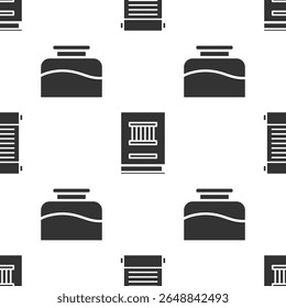 Defina Decreto, papel, pergaminho, pergaminho, Livro de leis e Inkwell em padrão sem emenda. Vetor