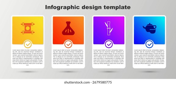 Set Decree, paper, parchment, scroll, Dumpling, Bamboo and Chinese tea ceremony. Business infographic template. Vector