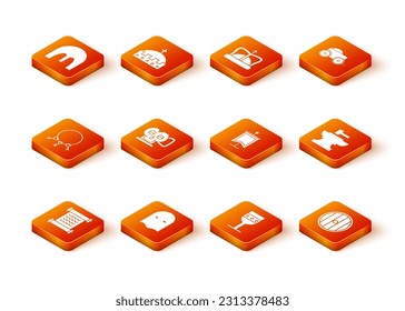 Set Decree, parchment, scroll, Executioner mask, Old keys, Cup from the skull, Medieval goblet, flag, Round wooden shield and Anvil for blacksmithing hammer icon. Vector