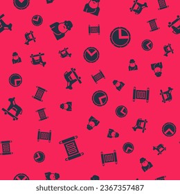 Set Decree, parchment, scroll, Socrates, Trojan horse and Greek shield on seamless pattern. Vector