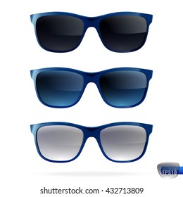 Set of deep blue rim sunglasses with different color lens isolated on transparent background