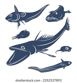 Set of Deep sea fish vector illustration design. Deep Sea fish logo design Template.