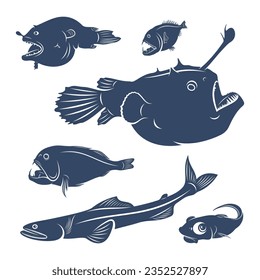 Set of Deep sea fish vector illustration design. Deep Sea fish logo design Template.