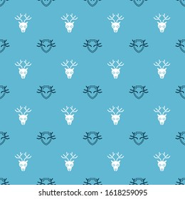 Set Deer antlers on shield and Deer head with antlers on seamless pattern. Vector