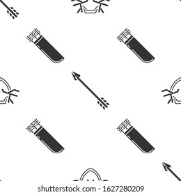 Set Deer antlers on shield, Hipster arrow and Quiver with arrows on seamless pattern. Vector