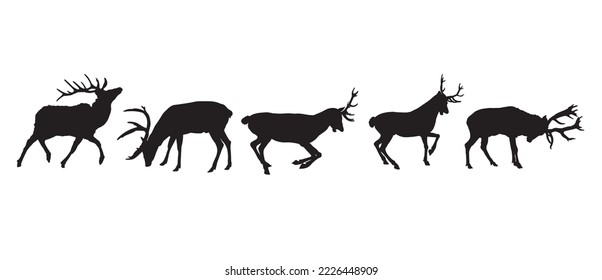 Set of Deer, bucks, stag vector silhouette.