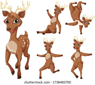 Set of deer cartoon character illustration