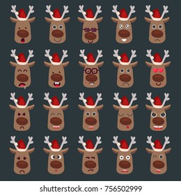 set of deer emoji on dark background , christmas time 