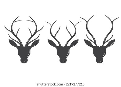 Set The Deer Head. Deer Antler Silhouette Vector Illustration