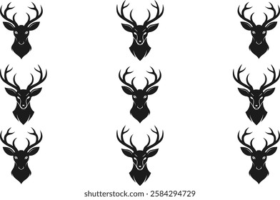 set of deer Head Silhouette, Deer head logo icon, Vector Reindeer Horns, vector illustration 