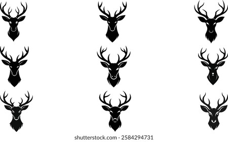 set of deer Head Silhouette, Deer head logo icon, Vector Reindeer Horns, vector illustration 