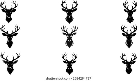 set of deer Head Silhouette, Deer head logo icon, Vector Reindeer Horns, vector illustration 