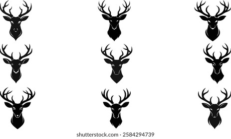 set of deer Head Silhouette, Deer head logo icon, Vector Reindeer Horns, vector illustration 
