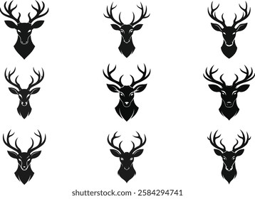 set of deer Head Silhouette, Deer head logo icon, Vector Reindeer Horns, vector illustration 