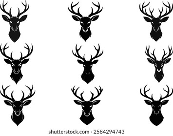 set of deer Head Silhouette, Deer head logo icon, Vector Reindeer Horns, vector illustration 