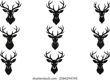 set of deer Head Silhouette, Deer head logo icon, Vector Reindeer Horns, vector illustration 