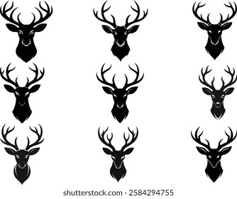 set of deer Head Silhouette, Deer head logo icon, Vector Reindeer Horns, vector illustration 