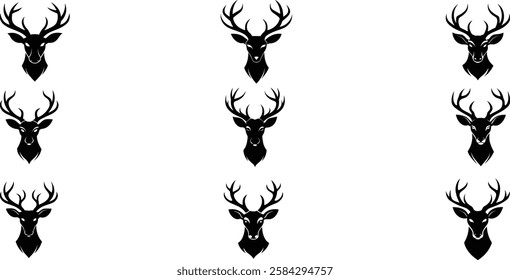 set of deer Head Silhouette, Deer head logo icon, Vector Reindeer Horns, vector illustration 