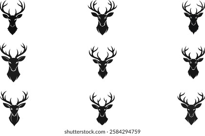 set of deer Head Silhouette, Deer head logo icon, Vector Reindeer Horns, vector illustration 