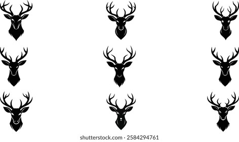 set of deer Head Silhouette, Deer head logo icon, Vector Reindeer Horns, vector illustration 