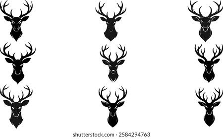 set of deer Head Silhouette, Deer head logo icon, Vector Reindeer Horns, vector illustration 