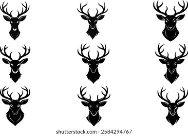 set of deer Head Silhouette, Deer head logo icon, Vector Reindeer Horns, vector illustration 