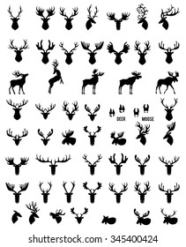 Set of a deer head silhouette on white background