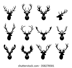 Set of a deer head silhouette on white background.