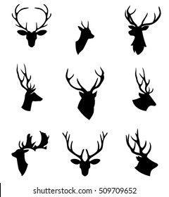 Set of a deer head silhouette on white background