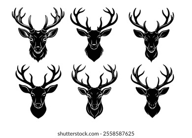 Set of deer head silhouettes