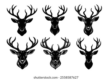 Set of deer head silhouettes