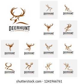 Set of Deer Hunt Logo template, Elegant Deer Head logo designs vector