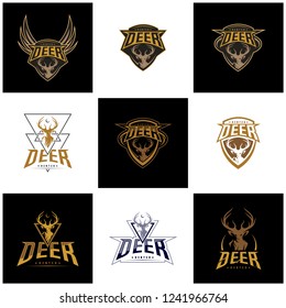 Set of Deer Hunt Logo template, Elegant Deer Head logo designs vector