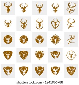 Set of Deer Hunt Logo template, Elegant Deer Head logo designs vector