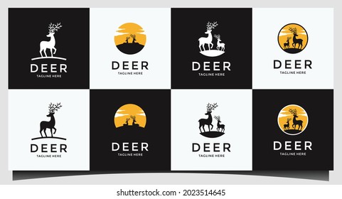 set deer hunter emblem logo design vector