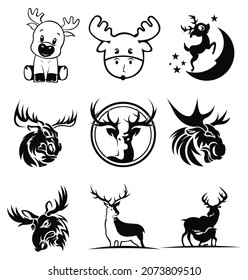 set of deer line art logo design inspirations,icon set Magnificent head Deer emblem