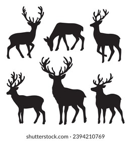 set of  deer on the white background. deer silhouettes. Vector EPS 10.