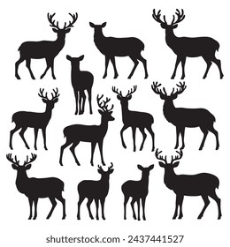 set of deer on the white background. deer silhouettes. Vector EPS 10.	