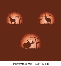 Set of deer silhouette collection