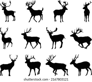 The set of the deer silhouette collection