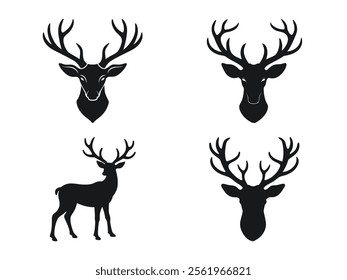 Set of Deer Silhouettes with Antlers Bundle Collection