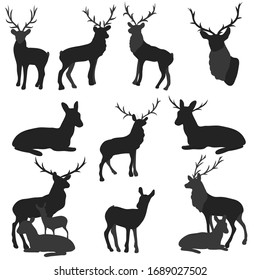 Set of deer silhouettes. Can be used in the design of the new year.