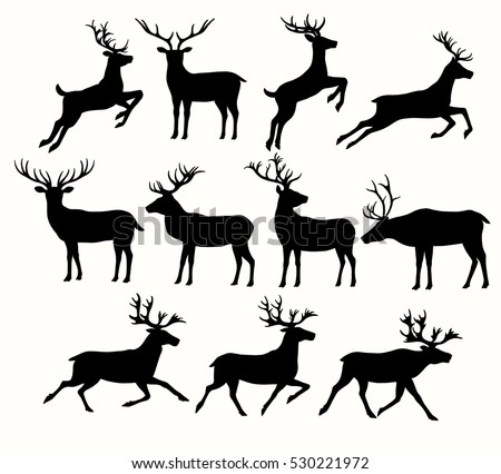Set of deer silhouettes isolated on white, EPS 8.
