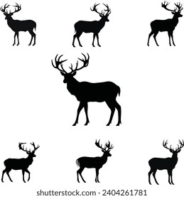 Set of deer silhouettes on white background
