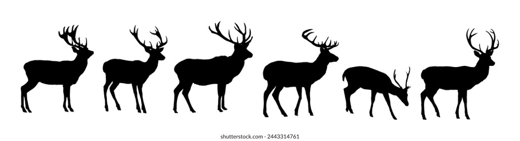 Set of deer silhouettes - vector illustration	