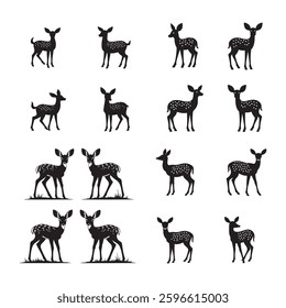 Set of deer vector silhouette 