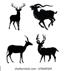 Set of Deer Vector Silhouette